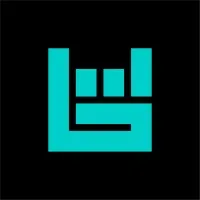 Innovative digital music platform logo with turquoise geometric design on black background, representing modern music technol