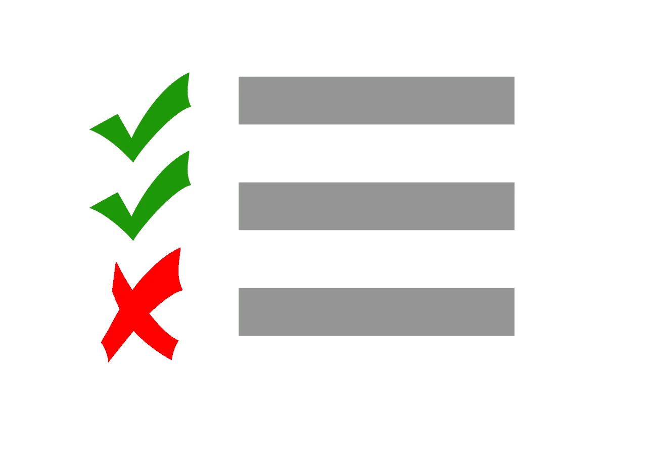 Checkmark icons indicating completed tasks with green ticks and an error with a red cross. The background is light green with