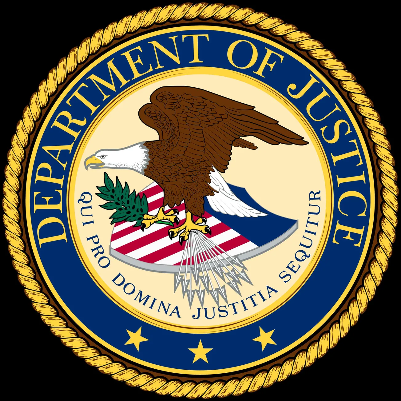 EPLd Un6c2eGvrEnHRtSOiodIZunQhZTi7ZZNLdxD-LmDQ4, badge of the U.S. Department of Justice featuring an eagle clutching a shiel