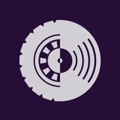 A digital music and media industry icon featuring a gear and sound wave design, symbolizing music technology and innovation.