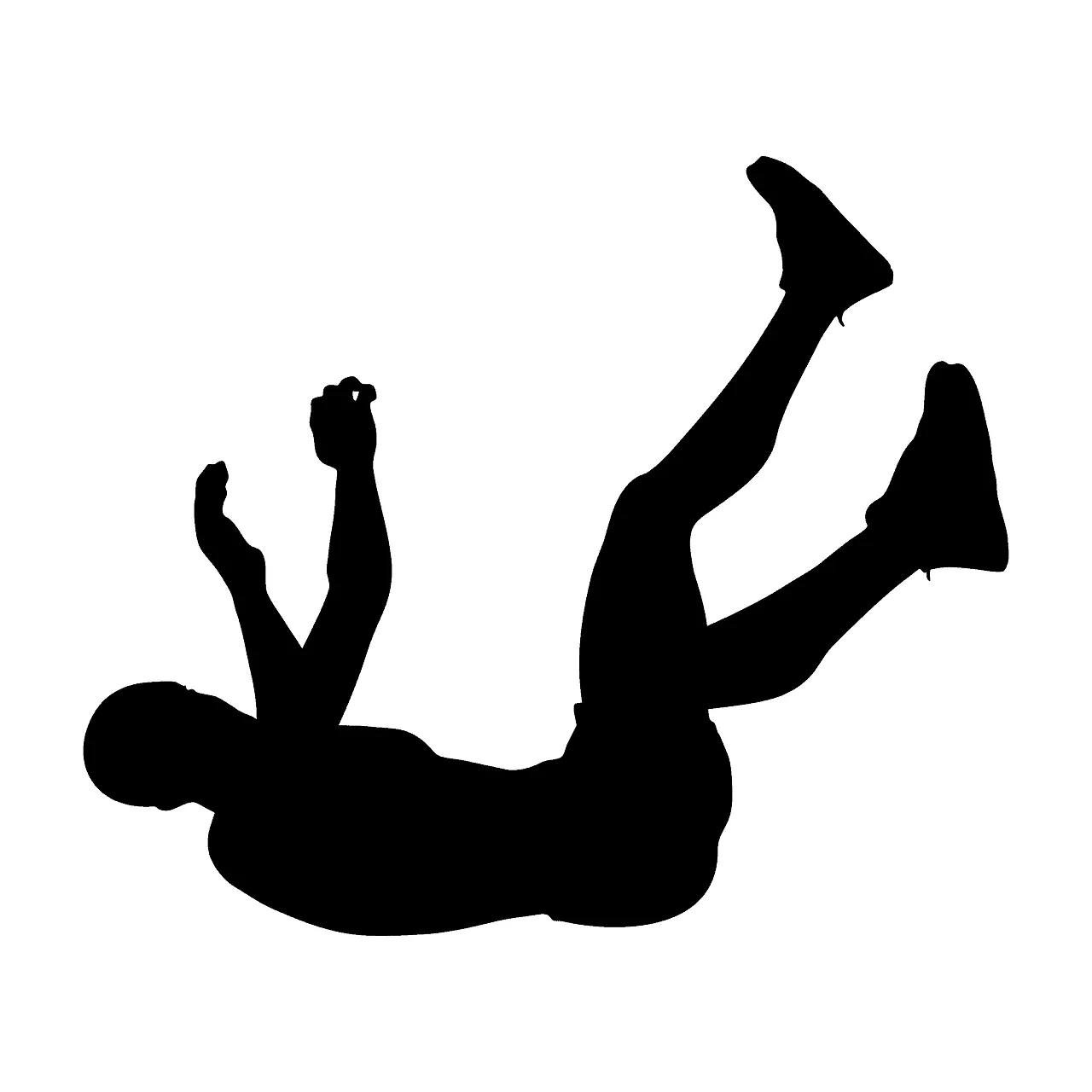 Silhouette of a person falling or lying down, sports or fitness theme, black and white, dynamic pose, active lifestyle, Hypeb