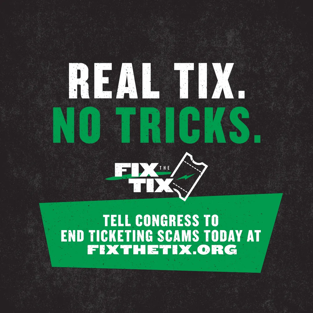 Real Tix, No Tricks. - Call to Action for ending ticketing scams and supporting fair ticketing practices at fixthestix.org.