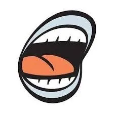 Laughing cartoon mouth with open lips and teeth for Hypebot article about music industry trends.
