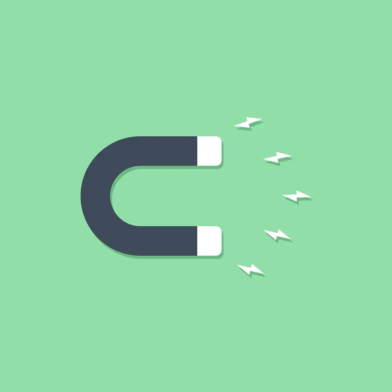 Magnet attracting digital signals, representing marketing strategies or data transfer, with a green background. Suitable for
