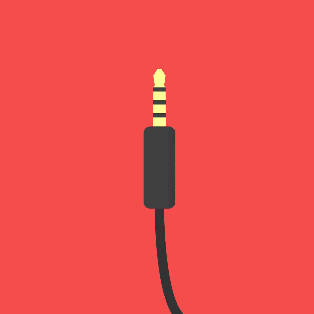 3. A close-up illustration of a black audio jack plug on a red background, emphasizing music technology and audio equipment.