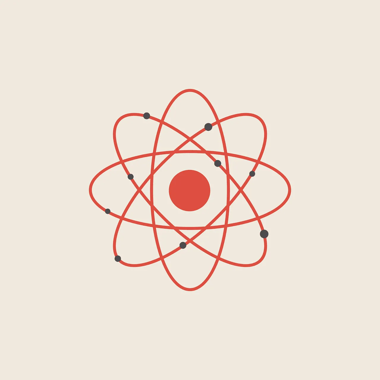 Atomic structure illustration with orbitals and electrons, conceptual scientific graphic.