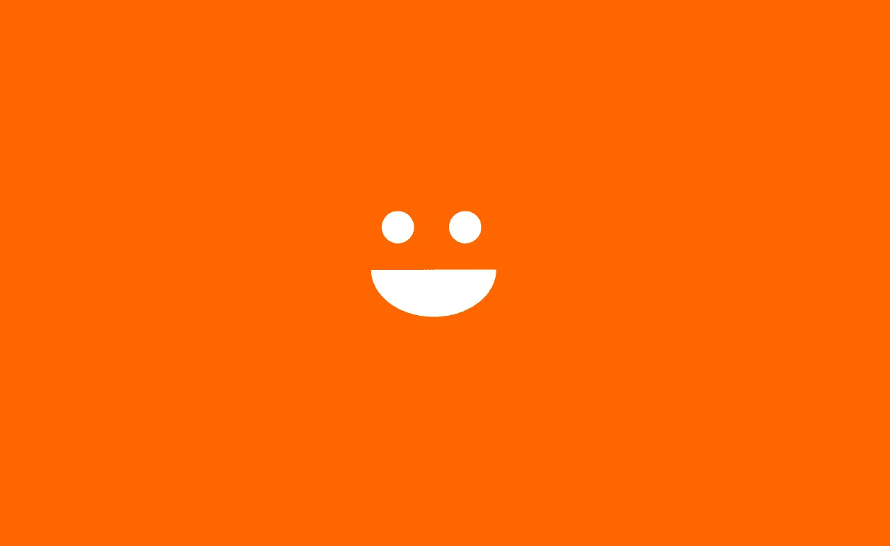 Happy face with orange background, digital illustration representing positive music industry, vibrant emoji for social media,