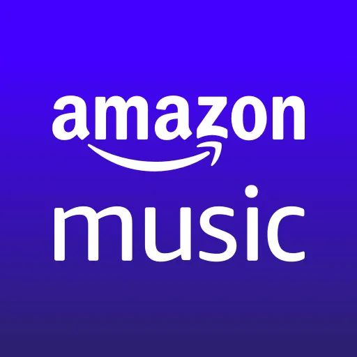 Amazon music logo on a vibrant blue background, streaming music service icon, digital music streaming platform, online music