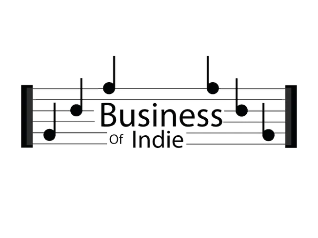 Festive indie music theme with musical notes and "Business of Indie" text for music industry branding.