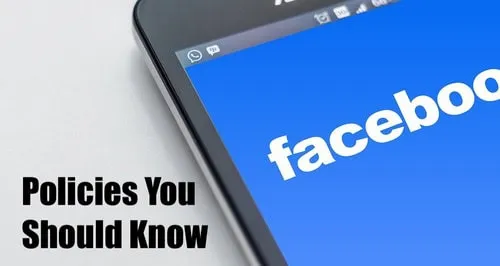 Policies you should know about Facebook privacy and data management, featuring a smartphone with Facebook's logo prominently