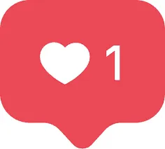 A social media notification icon with a red background, white heart symbol, and a notification count of one, representing eng