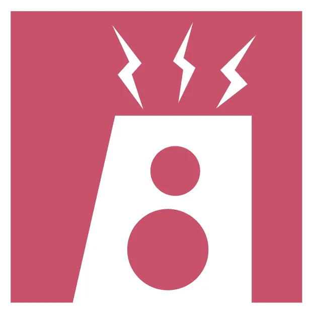 Screaming speaker icon with lightning bolts representing loud music or sound; symbolizing concert, audio, or music festival.