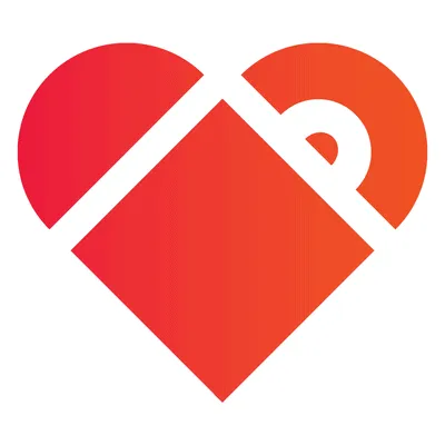 Red and orange heart-shaped digital art representing love and connection, stylized with geometric design elements.