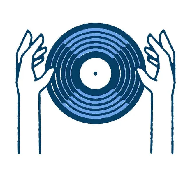 Hands holding a vinyl record, representing music, DJ culture, or record collecting, symbolizing the digital and physical musi
