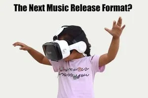 Virtual reality teenage girl exploring music tech with VR headset at home, technological innovation in music, engaging youth