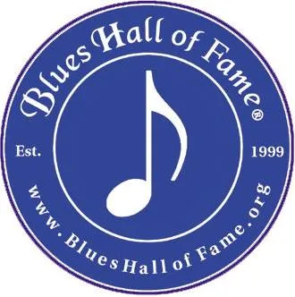 Blue's Hall of Fame logo featuring a musical note within a circular emblem, representing a renowned music recognition and sup