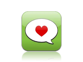 Heart icon inside a speech bubble on a green background, symbolizing love and communication.