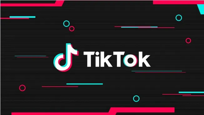 TikTok logo on a digital background with colorful lines and circles, representing social media, video sharing, and entertainm