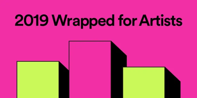 2019 wrapped for artists showing colorful bar chart on vibrant pink background.