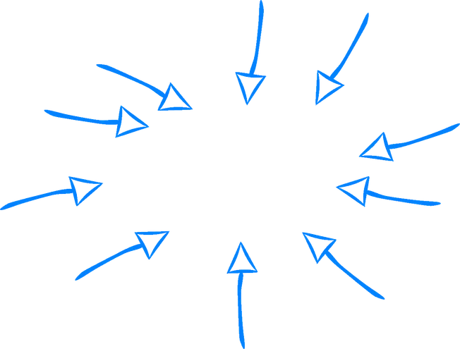Differentiation center with arrows radiating outward, symbolizing innovative marketing strategies and brand growth in the dig