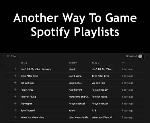 Spotify playlist creation interface showcasing various music tracks and artists for enhanced music marketing and playlist cur