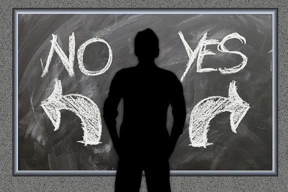 Choosing between 'No' and 'Yes' decisions on a blackboard for visual decision-making concepts, highlighting the importance of