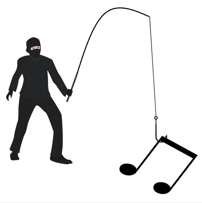 Suspicious person in dark clothing holding a fishing rod, creating a silhouette of a sinister figure. Image symbolizes hackin