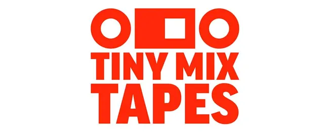 O O Tiny Mix Tapes logo in bold red text with geometric shapes on a white background.