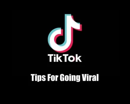 Creative TikTok logo with "Tips For Going Viral" text on a black background, highlighting social media marketing and content