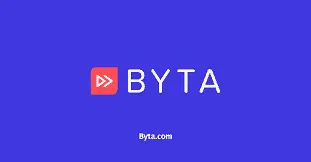 Byta logo on a vibrant blue background, illustrating music technology and digital audio services.