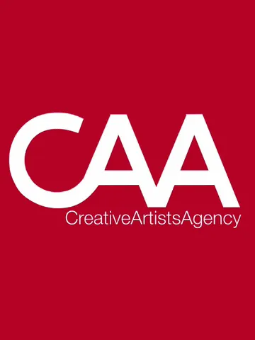 CAA Creative Artists Agency logo on a red background, representing a leading entertainment and sports agency specializing in