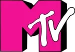 Vibrant MTV logo on a pink background, representing music, entertainment, and pop culture.