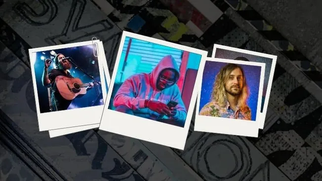 A diverse group of musicians and music enthusiasts sharing their art and digital content in vibrant, energetic settings.