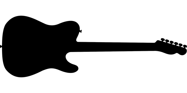 Electric guitar silhouette at sunset, music industry theme, Hypebot website branding, music technology, digital music innovat