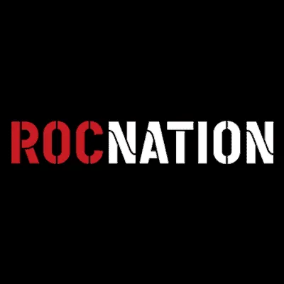Roc Nation logo featuring bold red and white text on black background, representing a major entertainment and record label br