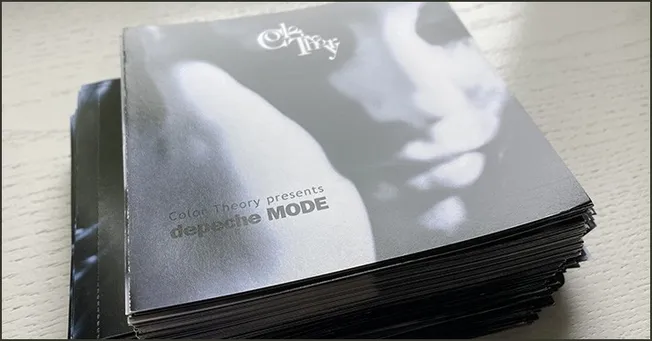 Black and white album cover featuring a close-up of a person's face with text "Color Theory presents dependence MODE" on a st