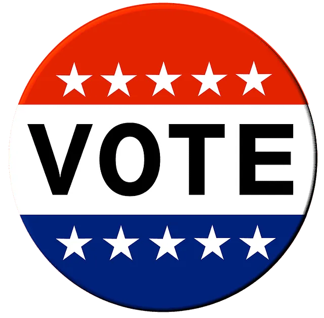 Voter participation badge with patriotic red, white, and blue stars and stripes, emphasizing voting rights and election engag