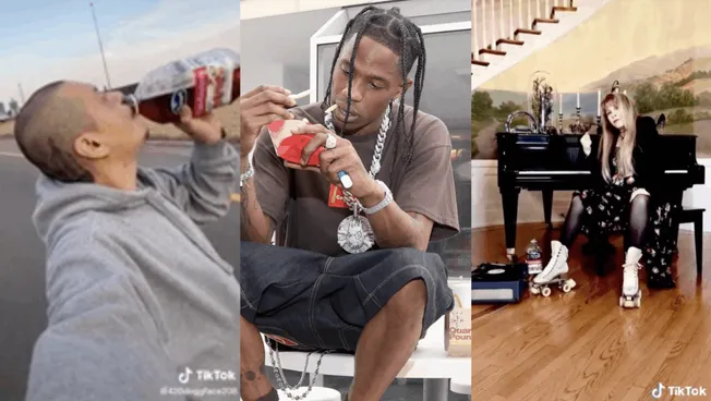 Multiple urban and artistic lifestyle images featuring music, food, and skateboarding scenes.