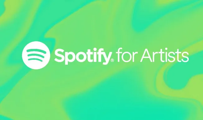 Spotify for artists logo on vibrant green and yellow abstract background, music streaming platform, music analytics, artist p
