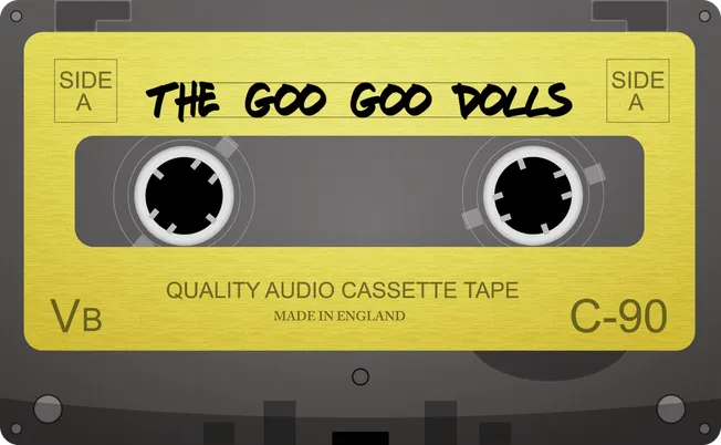 Cassette tape labeled "The Goo Goo Dolls" side A, music recording, vintage analog cassette, music industry, audio recording e