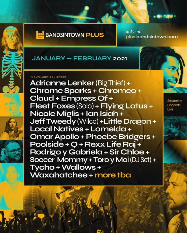 Bandsintown plus music festival lineup January February 2021 streaming concerts live music event promotion online music indus