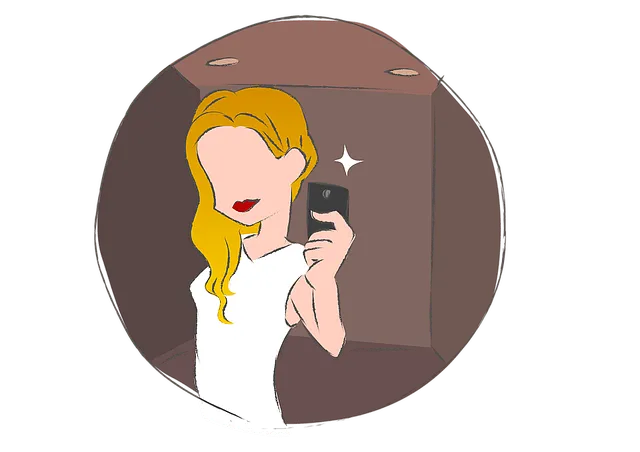 A woman taking a selfie with a smartphone in an indoor setting.