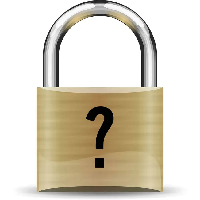 Locks with a question mark on a beige band, concept of security or mystery, digital illustration, modern security icon, place