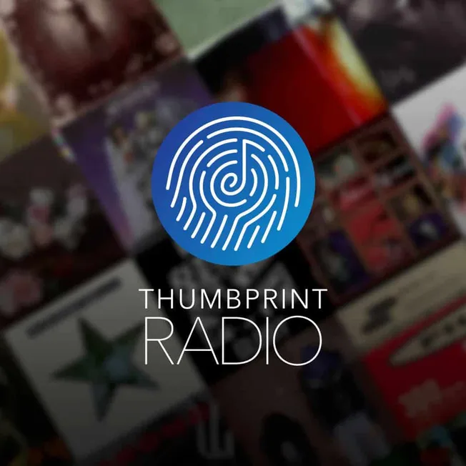 Blue fingerprint logo representing Thumprint Radio, a digital radio platform.