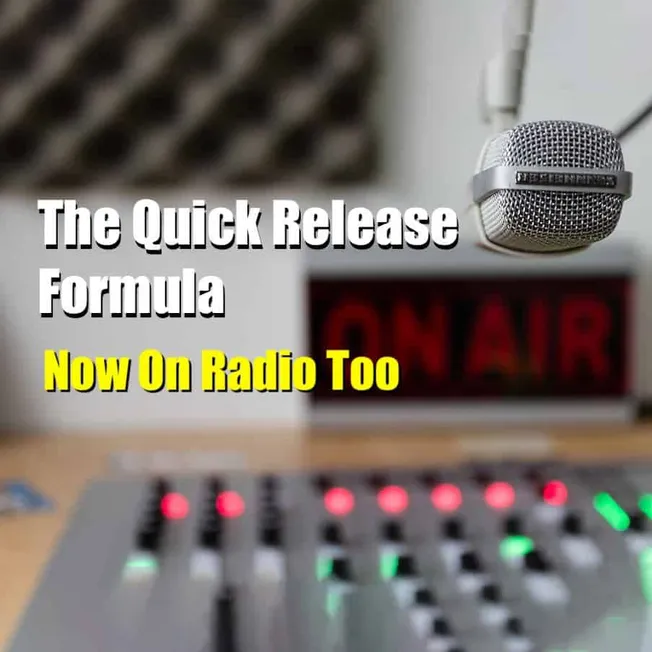 Quick release microphone on radio station setup for broadcasting.
