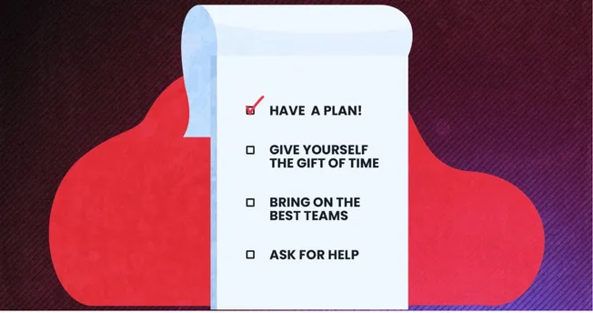 - Checklist with motivational goals for productivity and teamwork, featuring a red and blue abstract background, emphasizing