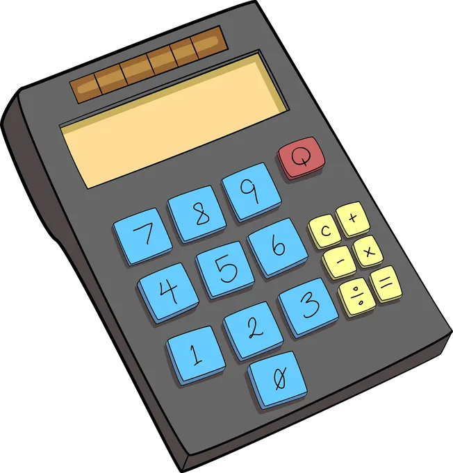 Calculator with colorful number buttons and display screen for financial or accounting tasks, digital calculator illustration