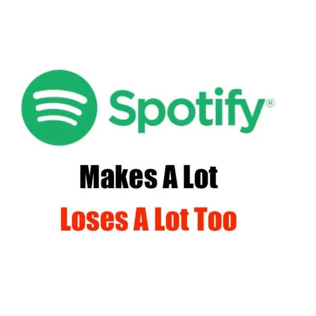 Spotify logo with bold text "Makes A Lot Loses A Lot Too" emphasizing music streaming success and challenges, related to musi