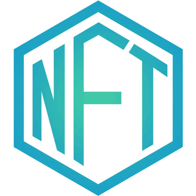 NFT logo in a hexagonal shape with a modern design, featuring bold 3D lettering in shades of teal and white. Suitable for dig