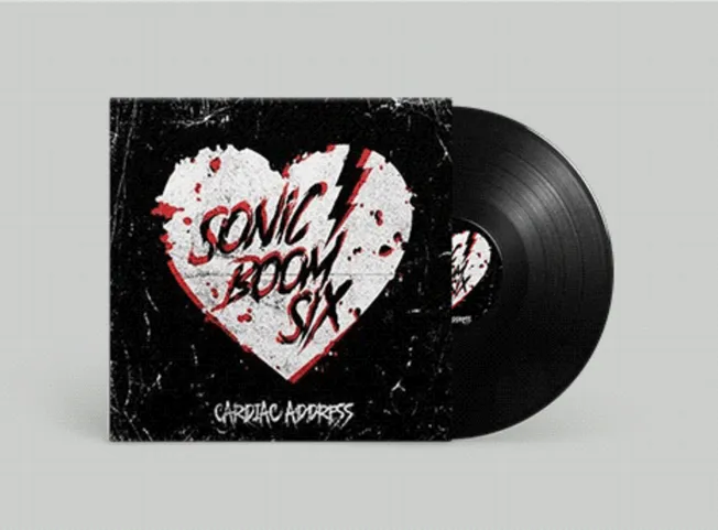 Sonic boom six vinyl record album cover with a cracked heart design and bold red lettering, music, punk rock, album artwork,